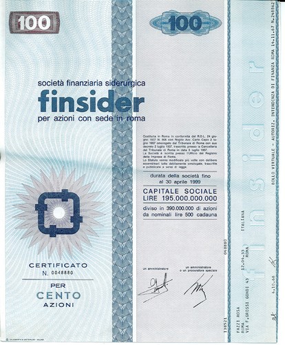 Finsider 100 azioni - finsider,