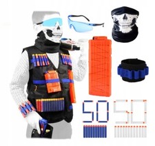 NUOVO set attrezzatura Nerf 3A gilet caricatore munizioni occhiali protettivi...