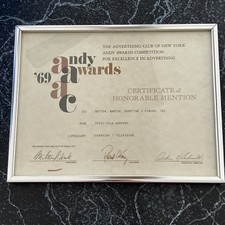 1969 Andy Awards Certificato