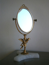 Specchio su Piedistallo St 18° S Ottone Alabastro Decorazione Angelo D Antico