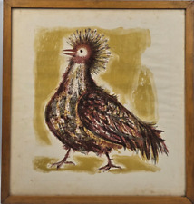 Antica Stampa Scuola del XX Secolo " Gallo " Vintage con Cornice da Arredamento