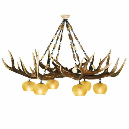 Lampadario con vere corna - , di