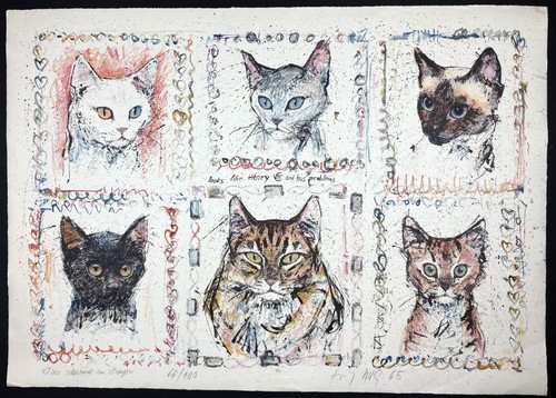 Stampa gatto litografia