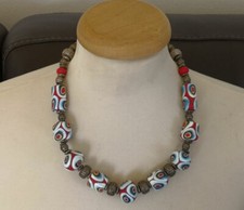 Collana Murano vintage vetro fiore policromo perline murrine millefiori perle