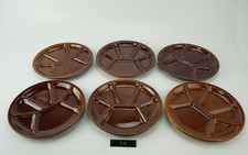 6 Pezzi Piatto Fonduta Antipasto Raclette Marrone Smaltato Vintage 22 cm circa