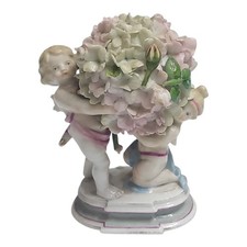 Statuina Porcellana Antica Tedesca Putti Fiori Bocage Vintage '800 Scultura Rara