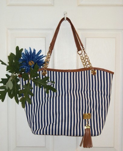 Borsa canvastote blu righe - e,