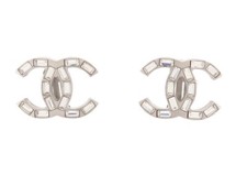 NUOVI ORECCHINI CHANEL LOGO CC & STRASS IN METALLO ARGENTE ORECCHINI 650€