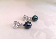 Orecchini Cristallo Triangolare E Perla Grigia