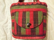 Borsa da spiaggia di paglia intrecciata rosso verde nuova