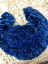 Mantella Sciarpa Foulard Stola Copri Spalle Blu Lapin Pelliccia Donna Fur Nuovo