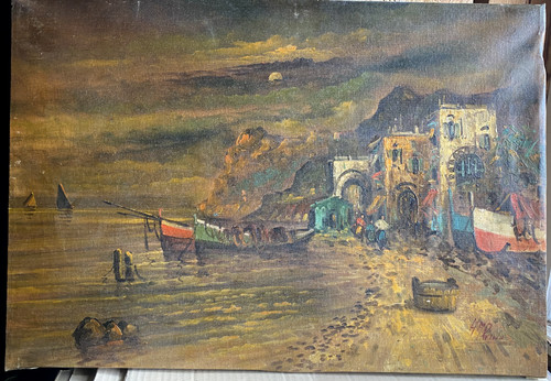 Dipinto olio barche lago - dipinto, a