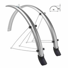 Coppia di parafanghi bici 28 45X14 mm  Argento/Nero Paraspruzzo Aste Regolabili