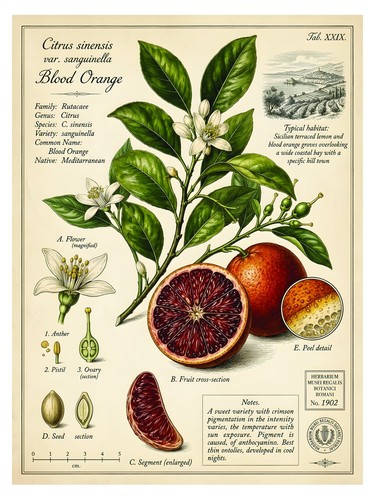 Poster botanico arancia rossa - poster,