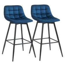 HOMCOM Set 2 Sgabelli da Bar Sedie Imbottite Stile Nordico Velluto Blu