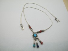 Collana Vintage Pre Loved Corallo e Turchese Stile Nativi Americani Argento 925