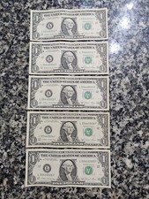 5 Banconote Consecutive Banconota Da 1 Dollari Americani USA 1981 Come nuove!