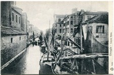 Primi '900 Chioggia Canale Vena Venezia gondole barche vela FP B/N ANIM