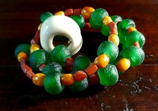 Bracciale - Collana - Pasta Vitrea Antica -verde Smeraldo - Ambra E Corallo