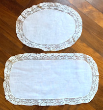 2 grandi CENTRI in LINO , bordo pizzo Valencienne  , lungh. cm. 51 e 33 VINTAGE