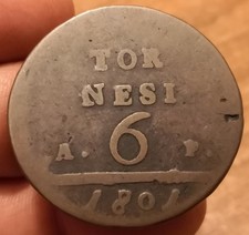 Moneta 6 Tornesi 1801, Regno Di Napoli Ferdinando IV, Non Comune, Rif. 8806