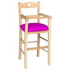 Seggiolone in legno color naturale con seduta imbottita in similpelle lilla