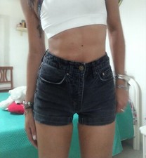 Shorts Pantaloncini donna Vita alta Jeans Denim Nero Sxs 34 H&M