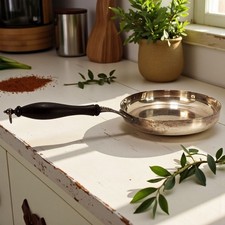 Vintage PM Piatto Argento Crepe Padella Manico Legno Italia 16" X 7,75"