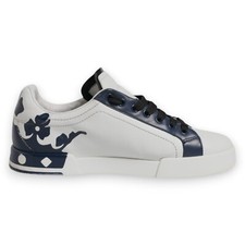 DOLCE & GABBANA Scarpe Sneakers Milano Bianco Blu Pelle Corona EU43.5 / US10.5