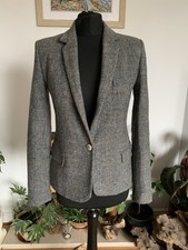 Giacca blazer Zara Shetland lana tweed hacking grigio toppe gomito - taglia small