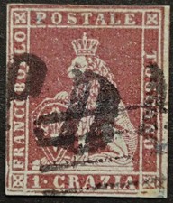 FRANCOBOLLO MARZOCCO 1 CRAZIA POSTE TOSCANE 1857 -