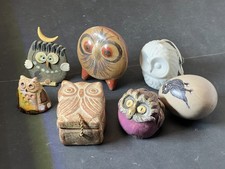 (8) set di 7 gufi  pietra