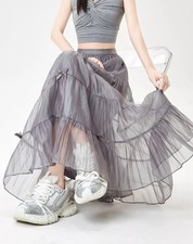 Gonna Lunga Tulle Grigio Perla