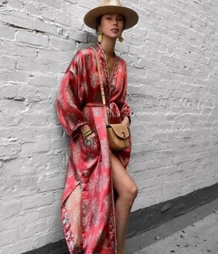 Kimono zara rosso mattone raso - kimono,