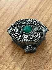 ANTICO PORTA PILLOLE PASTIGLIE DA VIAGGIO COL ARGENTO PIETRA SMERALDO