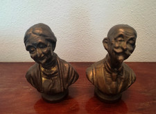 VINTAGE ANTICO BUSTO SCULTURA IN BRONZO COPPIA UOMO - DONNA, META' '900 H CM 11