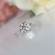 Anello da donna in oro bianco massiccio 18 kt con diamanti naturali tondi 1...