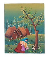 *HH* Bellissimo Covinsky Quadro Naif Contadina Campagna Dipinto Opera Arte Tela