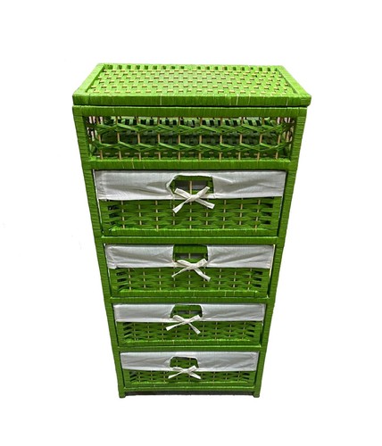 Mobiletto vimini verde con - mobiletto, in