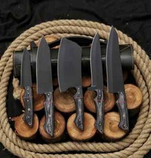 COLTELLO CHEF ACCIAIO AL CARBONIO FORGIATO FATTO A MANO PERSONALIZZATO COLTELLI CUCINA CHEF SET 5 PZ