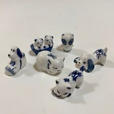 Set Cuccioli Animali Decorativi Soprammobili Gatto Cane Maiale Gufo Bianco Blu