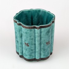 Raro piccolo vaso ceramica Gustavsberg Wilhelm Kage verde acqua decorazione casa accento