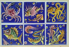 CERAMICA VIETRI MATTONELLE CM 15X15 DECORATE A MANO SERIE DA 6 PEZZI