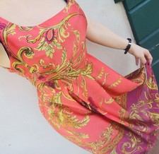 Abito Vestito Donna Al Ginocchio Arancione Arancio Giallo Fantasia Floreale 46