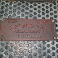 vecchia targa insegna VAGONE CARROZZA TRENO FERROVIA - 1984 IMPA CATANIA