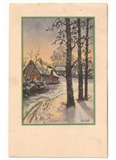 1928 Listanti antica cartolina natalizia paesaggio innevato baite case campagna