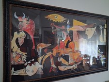 TELA STAMPA HD "GUERNICA PABLO PICASSO" IN CORNICE LEGNO LAVORATA 92X54CM