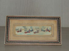 Antica scena di cavalieri in miniatura pianting Medio Oriente su osso in cornice Khatam