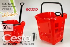 CARRELLO SPESA TROLLEY CESTINO Supermercato MAXI CESTA Cestino MARKET ROSSO 50LT