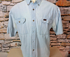 CARHARTT Camicia Uomo Denim Ben Indossata Morbida Blu Patta Tasche Grande Tutto Cotone